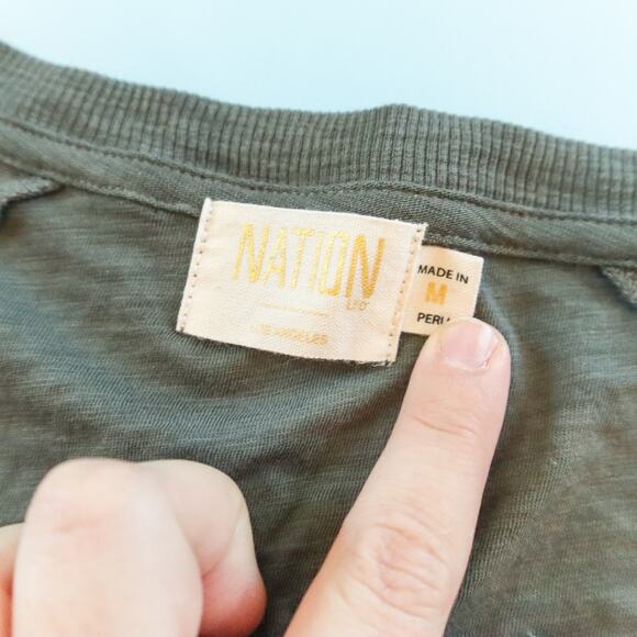 Nation LTD Green Long Sleeve Basic Tee Size Medium Natural 100% Pima Cotton - Picture 2 of 6